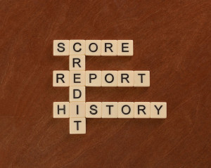 Crossword puzzle with words Credit, History, Report, Score. Cred